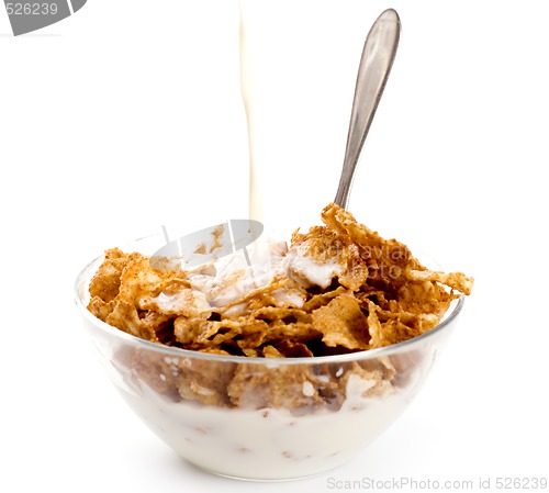Image of milk pouring onto cornflakes