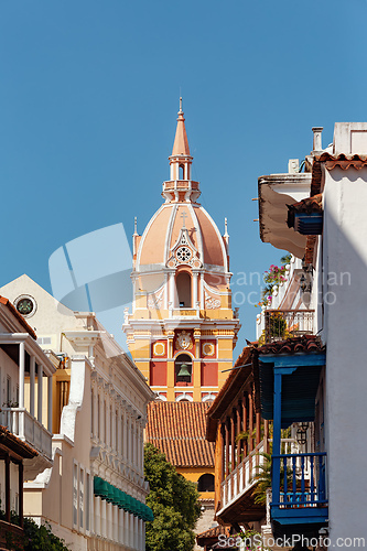 Image of Heritage town Cartagena de Indias, beautiful colonial architecture in most beautiful town in Colombia.
