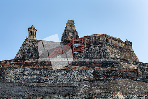 Image of Castle Fortress San Felipe de Barajas Fort, Cartagena de Indias, Caribbean coast of Colombia.