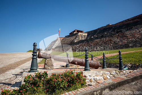 Image of Castle Fortress San Felipe de Barajas Fort, Cartagena de Indias, Caribbean coast of Colombia.