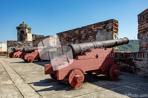 Image of Castle Fortress San Felipe de Barajas Fort, Cartagena de Indias, Caribbean coast of Colombia.