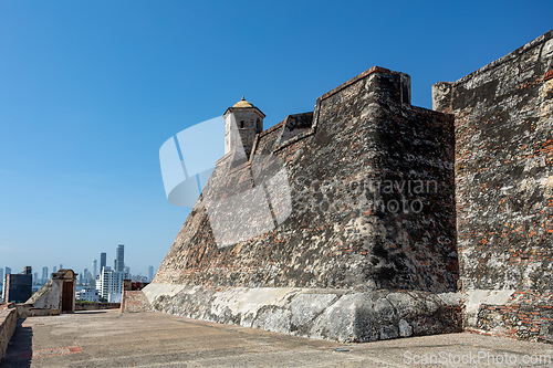 Image of Castle Fortress San Felipe de Barajas Fort, Cartagena de Indias, Caribbean coast of Colombia.