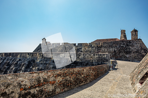 Image of Castle Fortress San Felipe de Barajas Fort, Cartagena de Indias, Caribbean coast of Colombia.