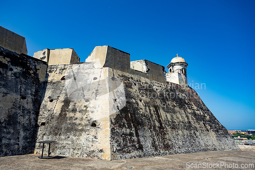 Image of Castle Fortress San Felipe de Barajas Fort, Cartagena de Indias, Caribbean coast of Colombia.