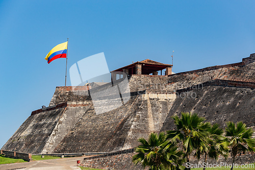 Image of Castle Fortress San Felipe de Barajas Fort, Cartagena de Indias, Caribbean coast of Colombia.