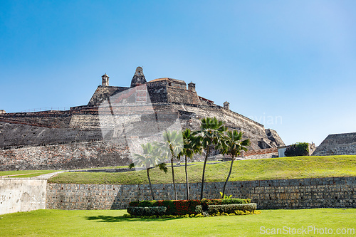Image of Castle Fortress San Felipe de Barajas Fort, Cartagena de Indias, Caribbean coast of Colombia.