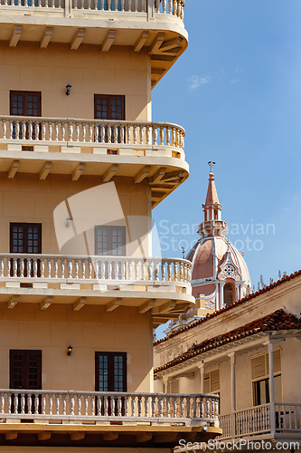 Image of Heritage town Cartagena de Indias, beautiful colonial architecture in most beautiful town in Colombia.