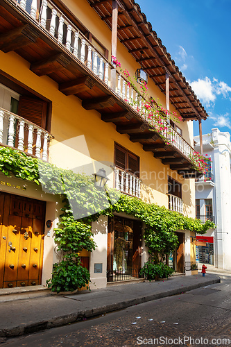 Image of Heritage town Cartagena de Indias, beautiful colonial architecture in most beautiful town in Colombia.