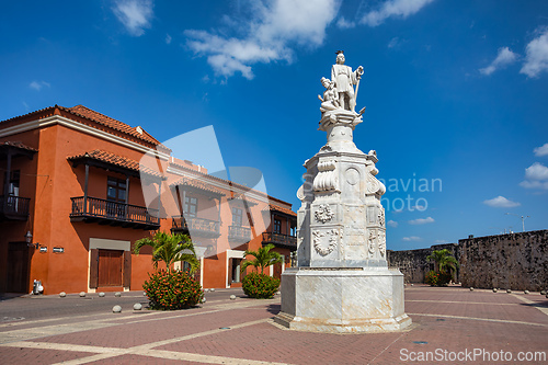 Image of Monumento Cristobal Colon, Cartagena de Indias, beautiful colonial architecture in most beautiful town in Colombia.