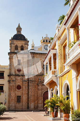 Image of Church Iglesia de San Pedro Claver, colonial buildings located in Cartagena de Indias, in Colombia