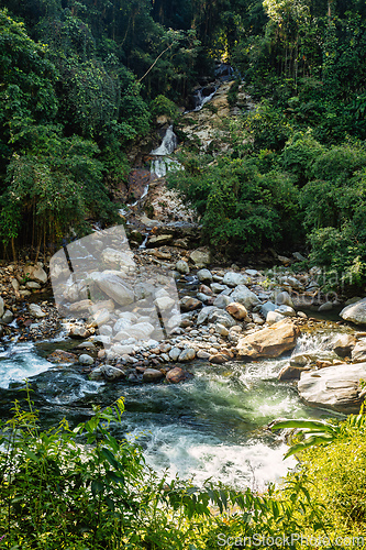 Image of Small waterfall in Sierra Nevada mountains, Colombia wilderness landscape.