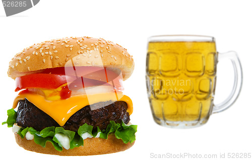 Image of Cheeseburger with beer