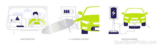 Image of Electric automobile charging abstract concept vector illustrations.