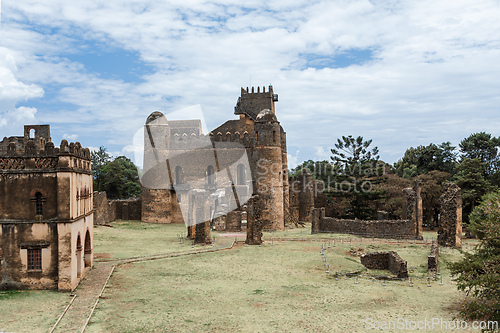 Image of Royal Fasil Ghebbi palace, castle in Gondar, Ethiopia, cultural Heritage architecture