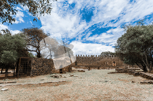 Image of Royal Fasil Ghebbi palace, castle in Gondar, Ethiopia, cultural Heritage architecture