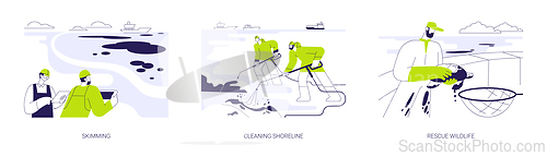 Image of Oil spill cleanup abstract concept vector illustrations.