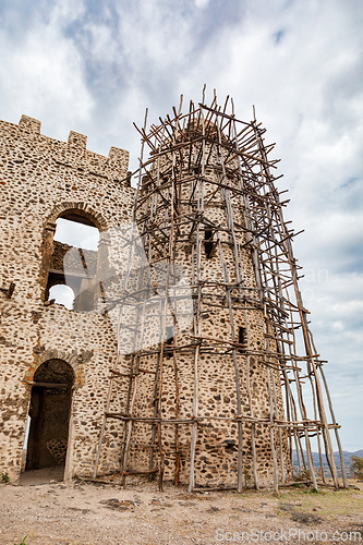 Image of Ruins of Guzara royal palace, Gondar Ethiopia, African heritage architecture