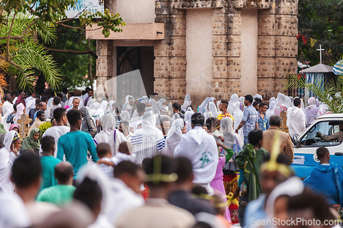 Image of Orthodox Christian pilgrim at worship on the street during Easter holiday. Bahir Dar, Ethiopia