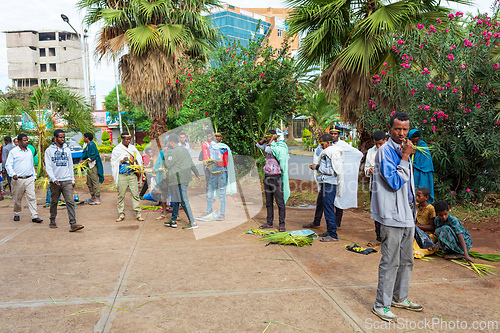 Image of Orthodox Christian pilgrim at worship on the street during Easter holiday. Bahir Dar, Ethiopia