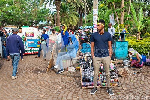 Image of Vendors in Bahir Dar sell sell consumer products, a symbol of Easter celebrations. Ethiopia