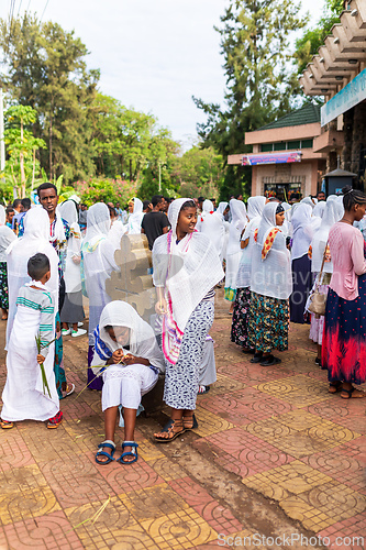 Image of Orthodox Christian pilgrim at worship on the street during Easter holiday. Bahir Dar, Ethiopia