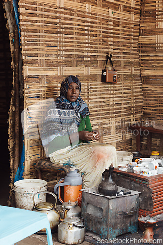 Image of Ethiopian traditional Coffee ceremony, crafting street bunna coffee, Oromia Region Etiopia