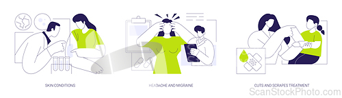 Image of Walk-in clinic patients common complaints abstract concept vector illustrations.