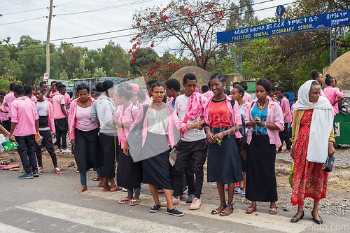 Image of Ethiopian students behind secondary school in Gondar, Ethiopia