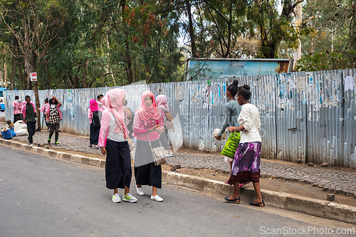 Image of Ethiopian students behind secondary school in Gondar, Ethiopia