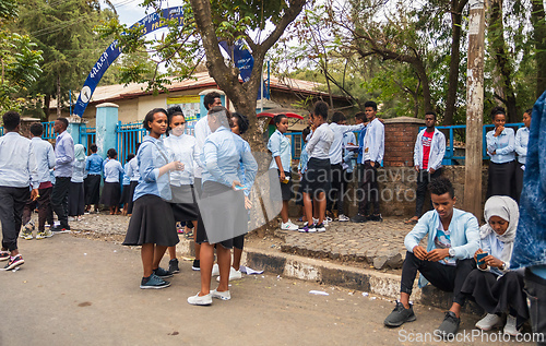 Image of Ethiopian students behind secondary school in Gondar, Ethiopia