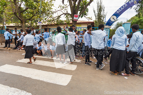 Image of Ethiopian students behind secondary school in Gondar, Ethiopia