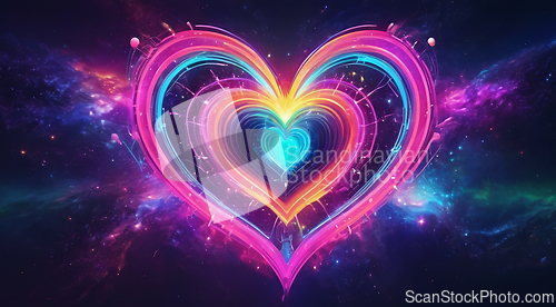 Image of Abstract bright multicolored cosmic heart on a space background