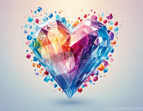 Image of Abstract multicolored heart in the form of a gemstone on a light