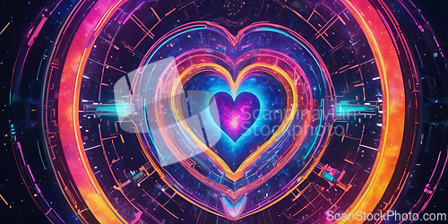 Image of Abstract bright multicolored cosmic heart on a space background