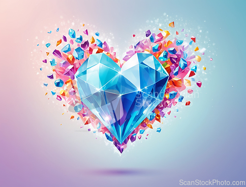 Image of Abstract bright heart in the form of a gemstone surrounded by co