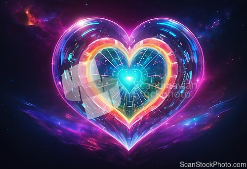 Image of Abstract bright multicolored cosmic heart on a space background