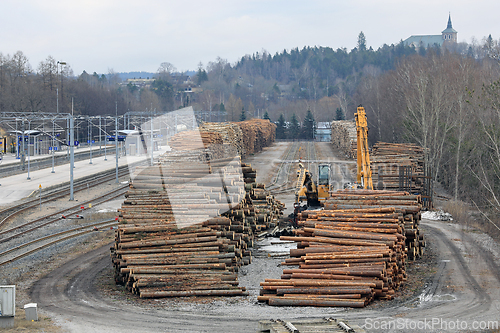 Image of Stacks of Logs at Salo Railway Station, Finland