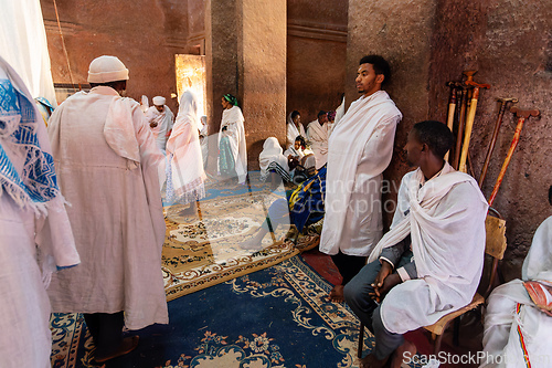 Image of Orthodox christian Ethiopian people inside famous rock-hewn church, Lalibela Ethiopia people diversity,