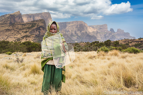 Image of Ethiopian shepherdess girl, Simien Mountains, Ethiopia