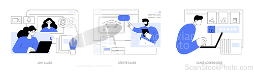 Image of Online teaching features isolated cartoon vector illustrations se