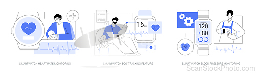 Image of Smartwatch healthcare features isolated cartoon vector illustrations se