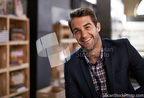 Image of Smile, pride and portrait of businessman in office with positive, good and confident attitude. Happy, career and face of professional financial advisor from Canada working on project in workplace.