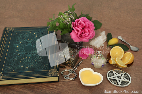 Image of Love Potion Ingredients for Romantic Wiccan Magic Spell