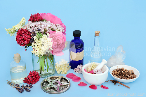 Image of Tranquilizing Adaptogen Herbal Medicine with Flowers and Herbs  