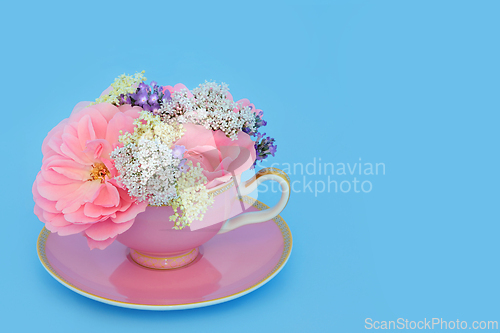 Image of Surreal Flower and Herb Tea Cup Arrangement 