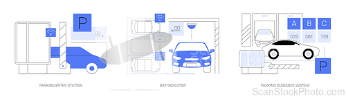 Image of Smart parking management system isolated cartoon vector illustrations se