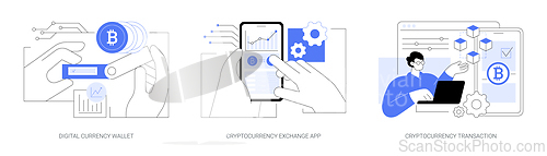 Image of Cryptocurrencies applications isolated cartoon vector illustrations se