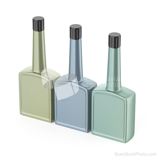 Image of Three different colored plastic bottles