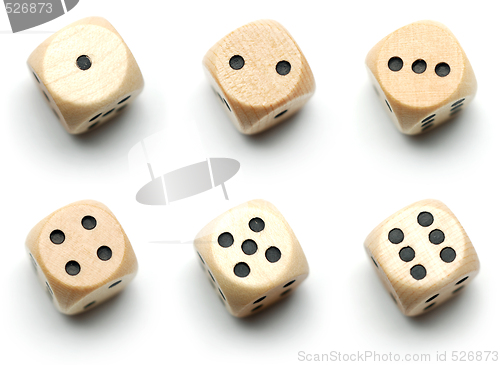 Image of Wooden dice, all numbers