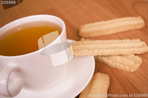 Image of cup of tea and some cookies